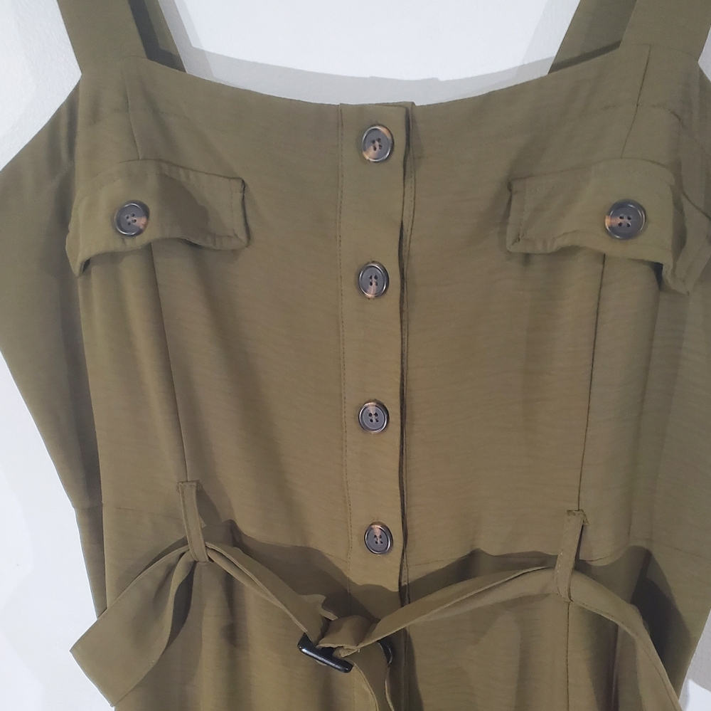 GUESS Olive Green Button-Front Wide-Leg Jumpsuit Size XL - Picture 5 of 10